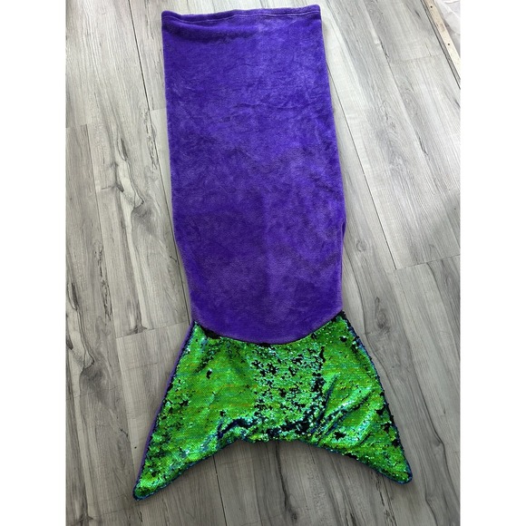 Purple Other - MERMAID TAIL Plush Fleece BLANKET SLEEP BAG Purple Reversible Green Black Sequin